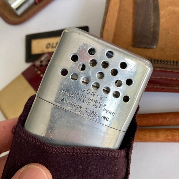 Vintage JC Higgins Leather Travel Shaving Toiletry Kit Aladdin Jon-E Hand Warmer - Picture 9 of 14